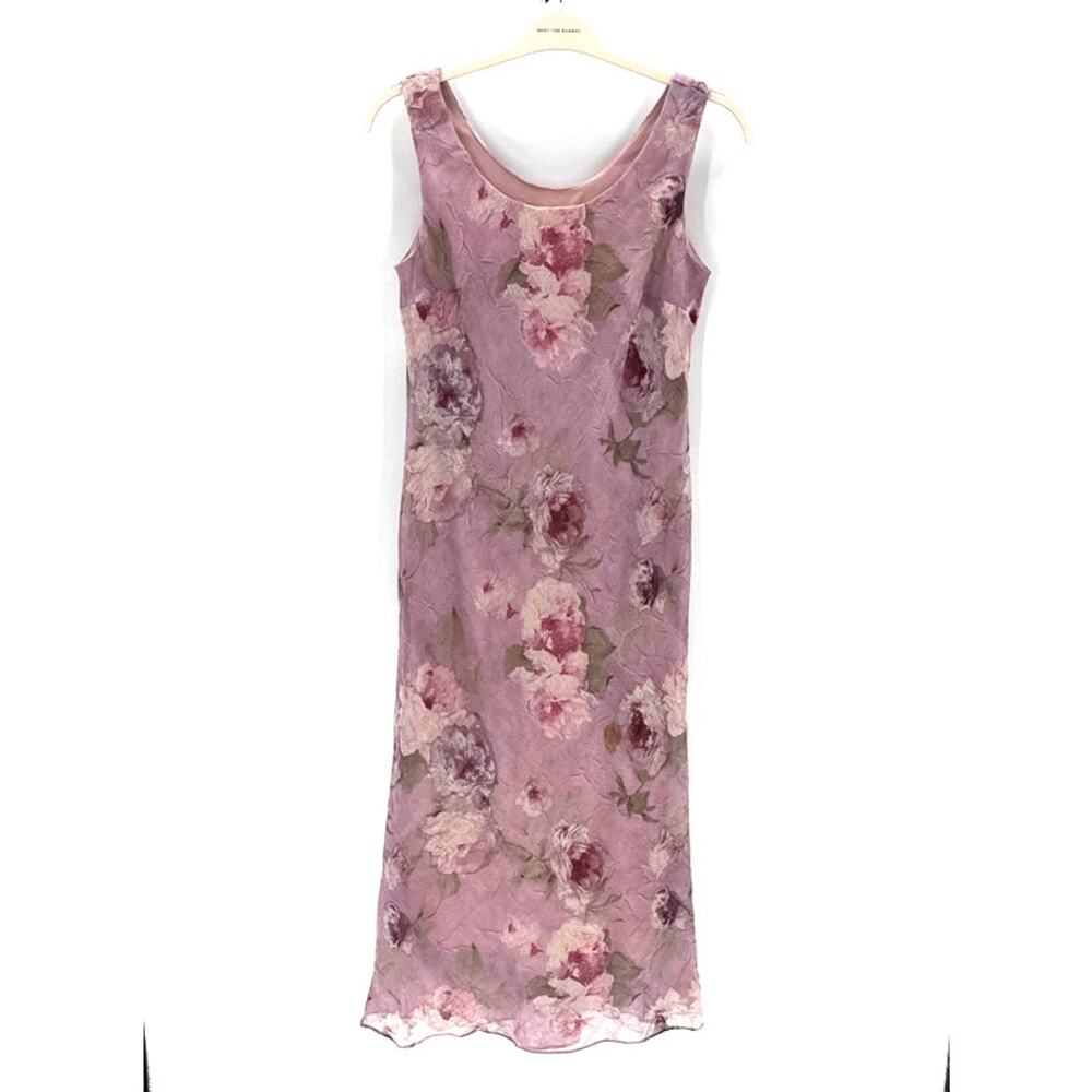 Vintage 90s R&M Richards sleeveless floral print maxi dress mesh overlay size 8P